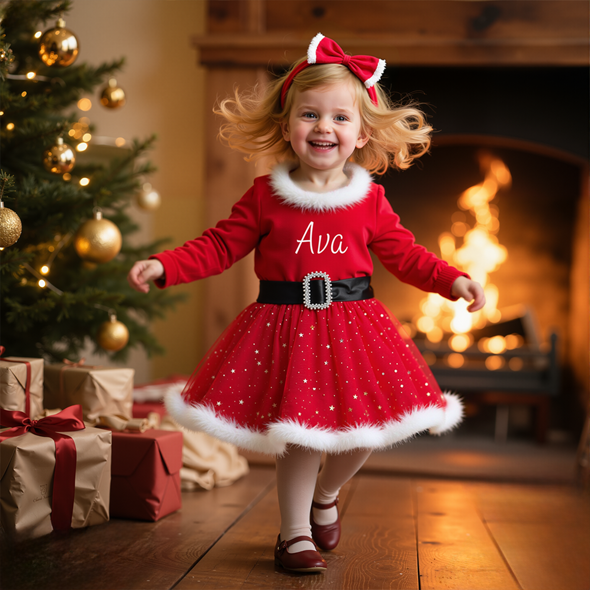 Personalized Girl Christmas Dress - Fleeceft Exclusive