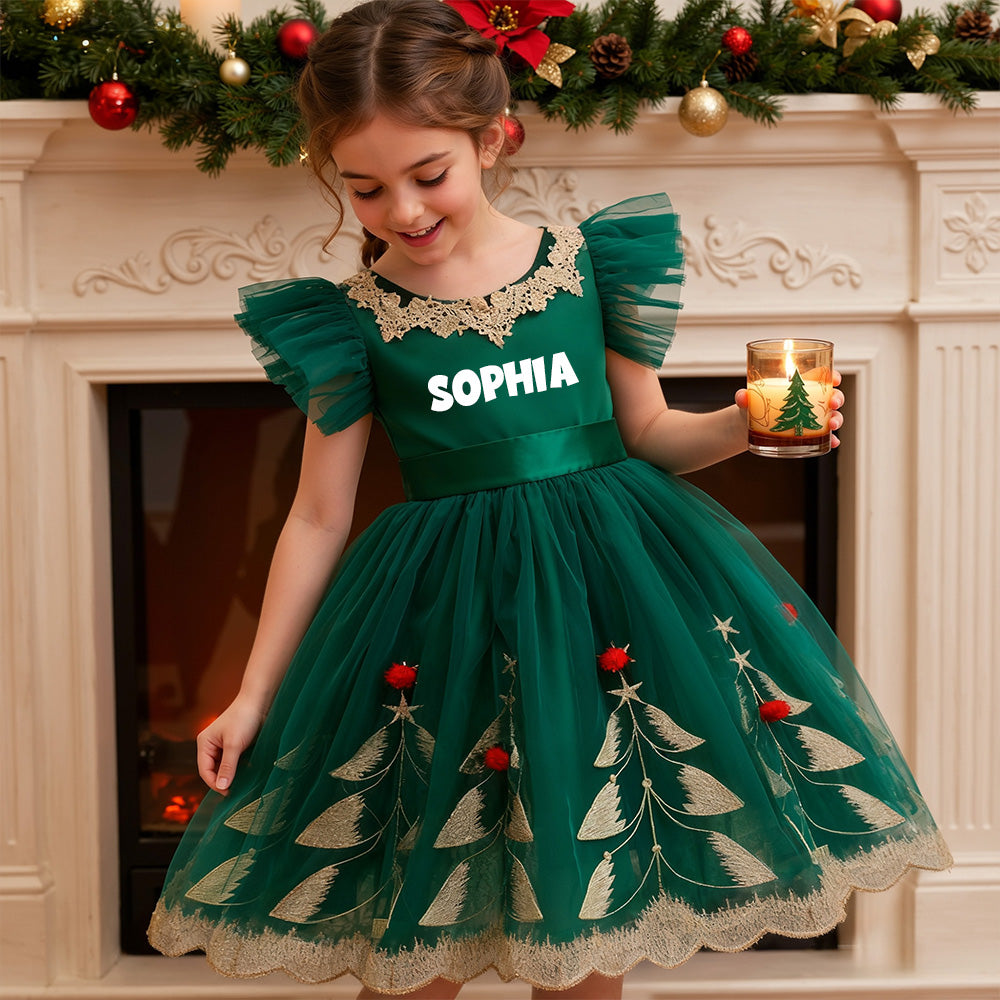 Fleeceft Personalized Girl Green Christmas Tutu Dress