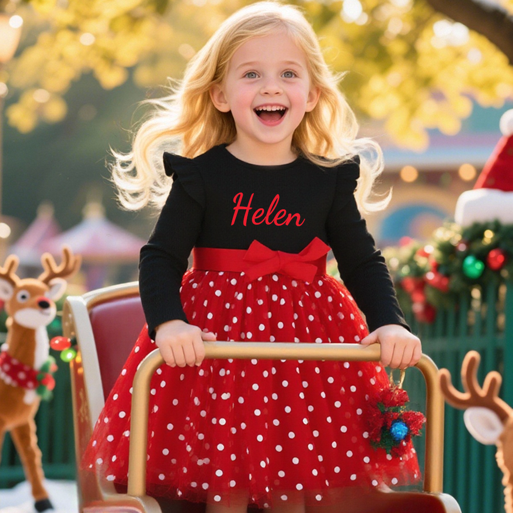Enchanting Personalized Polka Dot Tulle Dress with Bow by Fleeceft