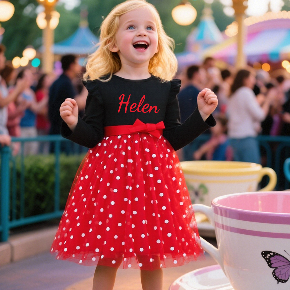 Enchanting Personalized Polka Dot Tulle Dress with Bow by Fleeceft