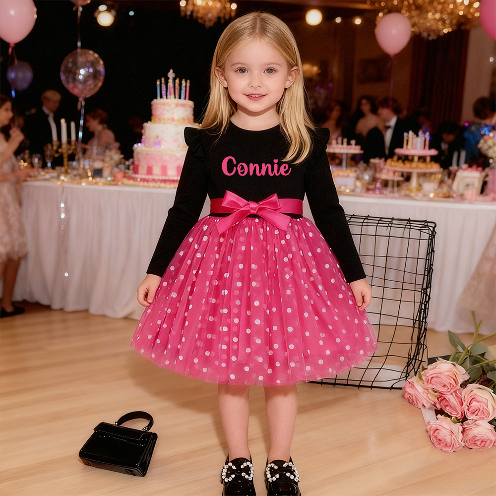 Enchanting Personalized Polka Dot Tulle Dress with Bow by Fleeceft