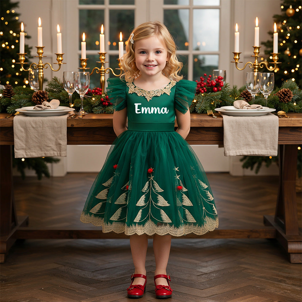 Fleeceft Personalized Girl Green Christmas Tutu Dress