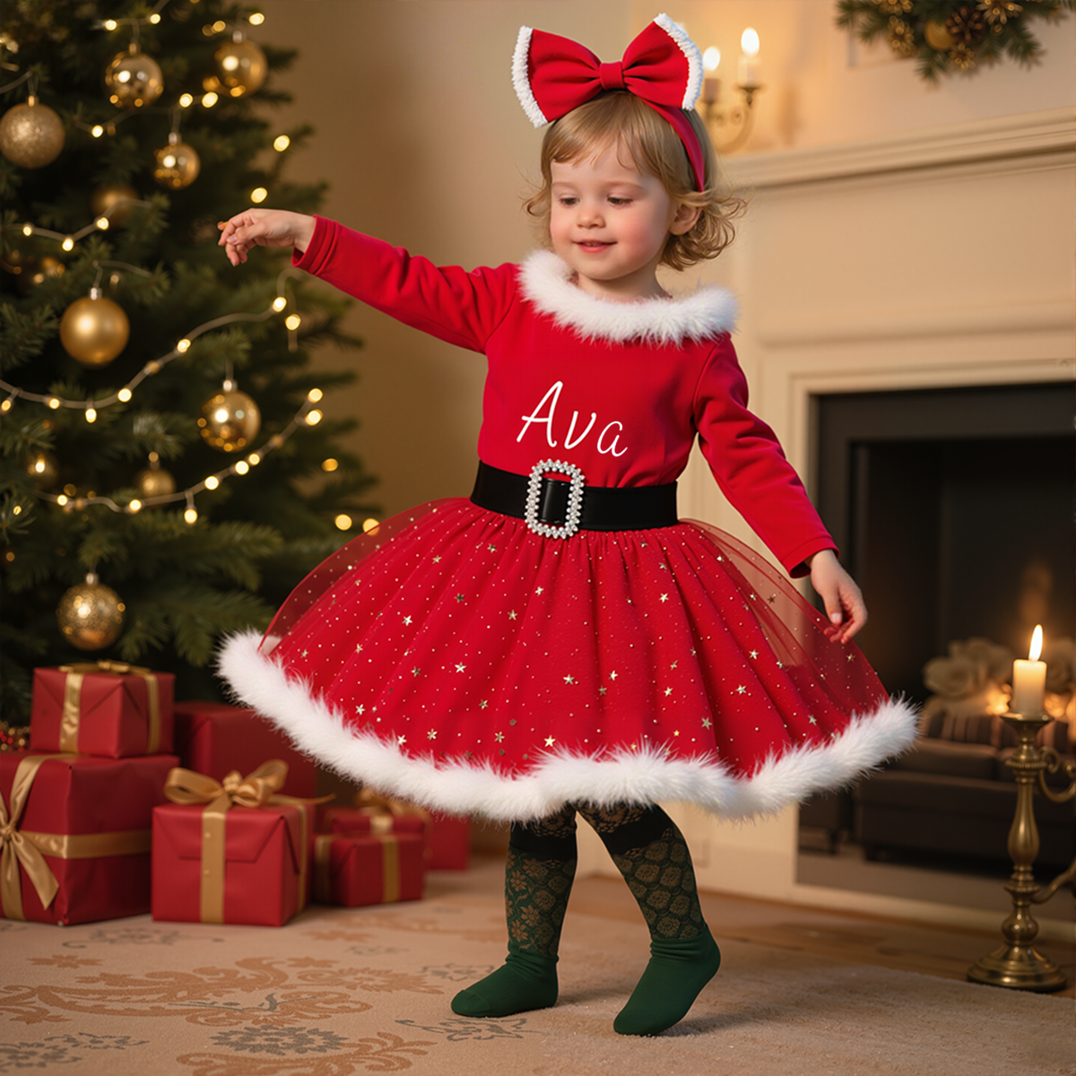 Personalized Girl Christmas Dress - Fleeceft Exclusive