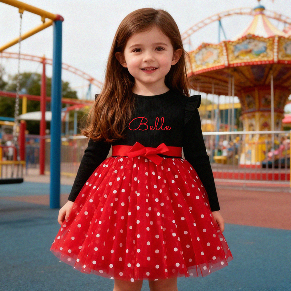 Enchanting Personalized Polka Dot Tulle Dress with Bow by Fleeceft