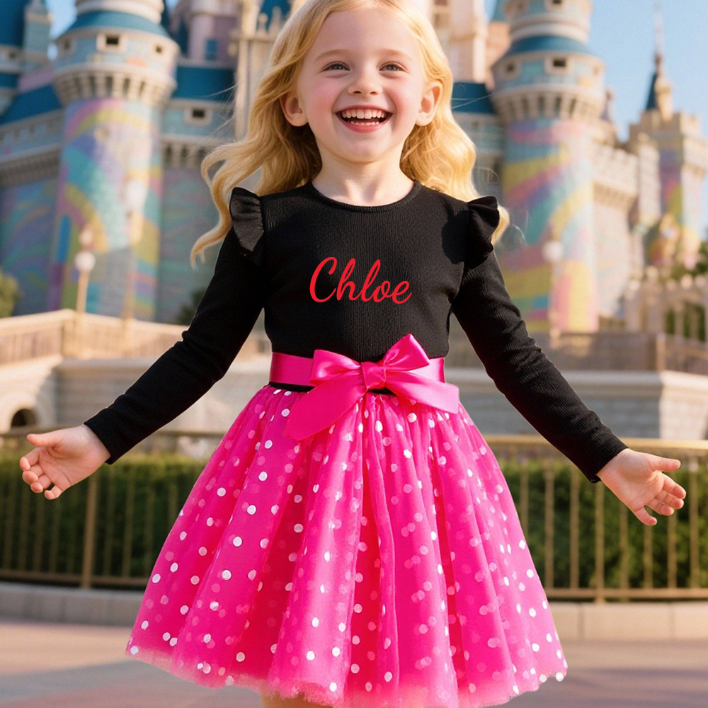 Enchanting Personalized Polka Dot Tulle Dress with Bow by Fleeceft