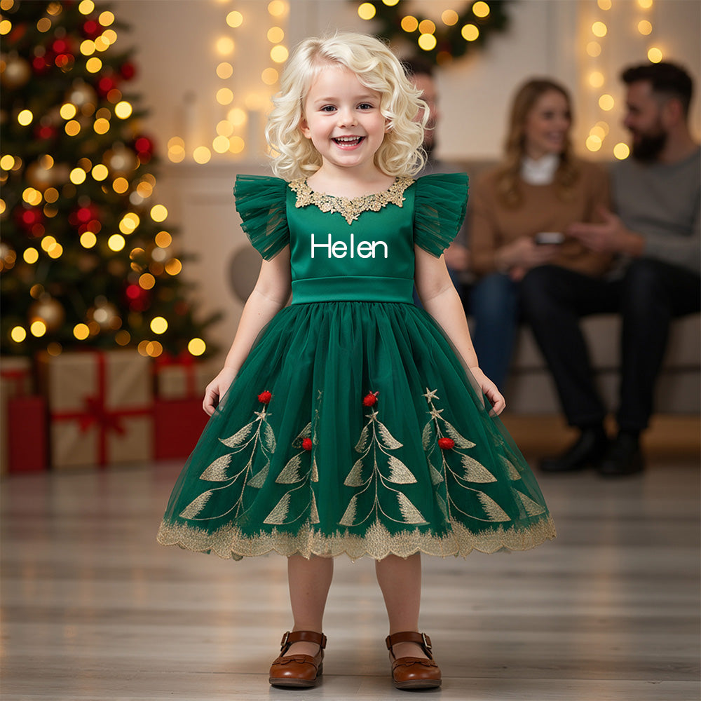 Fleeceft Personalized Girl Green Christmas Tutu Dress