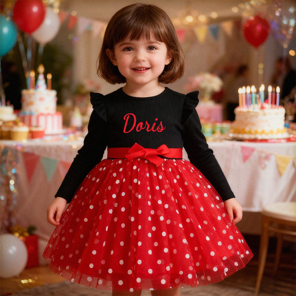 Enchanting Personalized Polka Dot Tulle Dress with Bow by Fleeceft