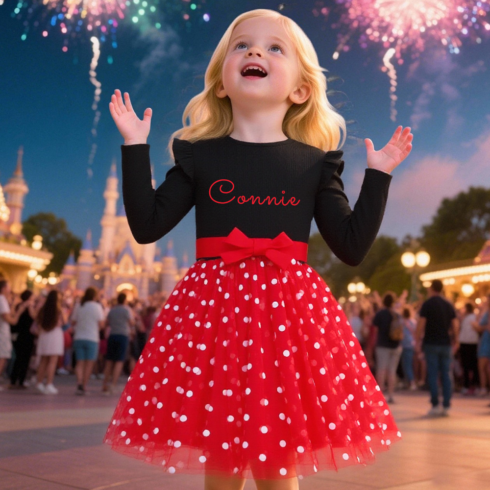 Enchanting Personalized Polka Dot Tulle Dress with Bow by Fleeceft