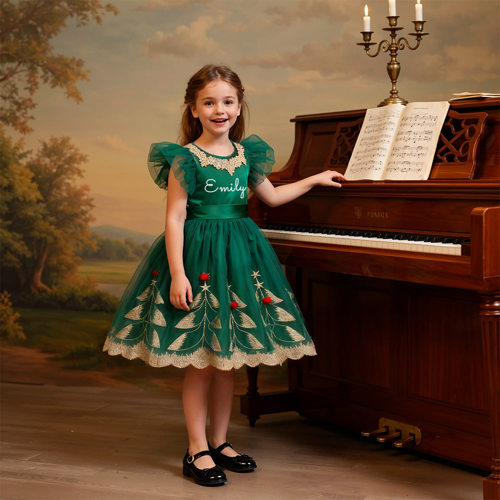 Fleeceft Personalized Girl Green Christmas Tutu Dress