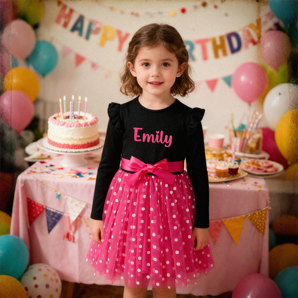 Enchanting Personalized Polka Dot Tulle Dress with Bow by Fleeceft