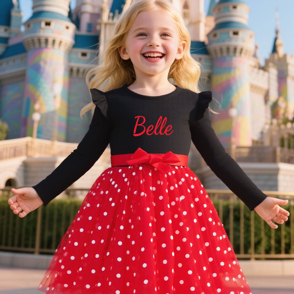 Enchanting Personalized Polka Dot Tulle Dress with Bow by Fleeceft