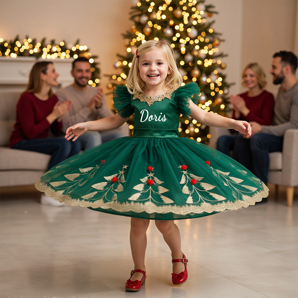 Fleeceft Personalized Girl Green Christmas Tutu Dress