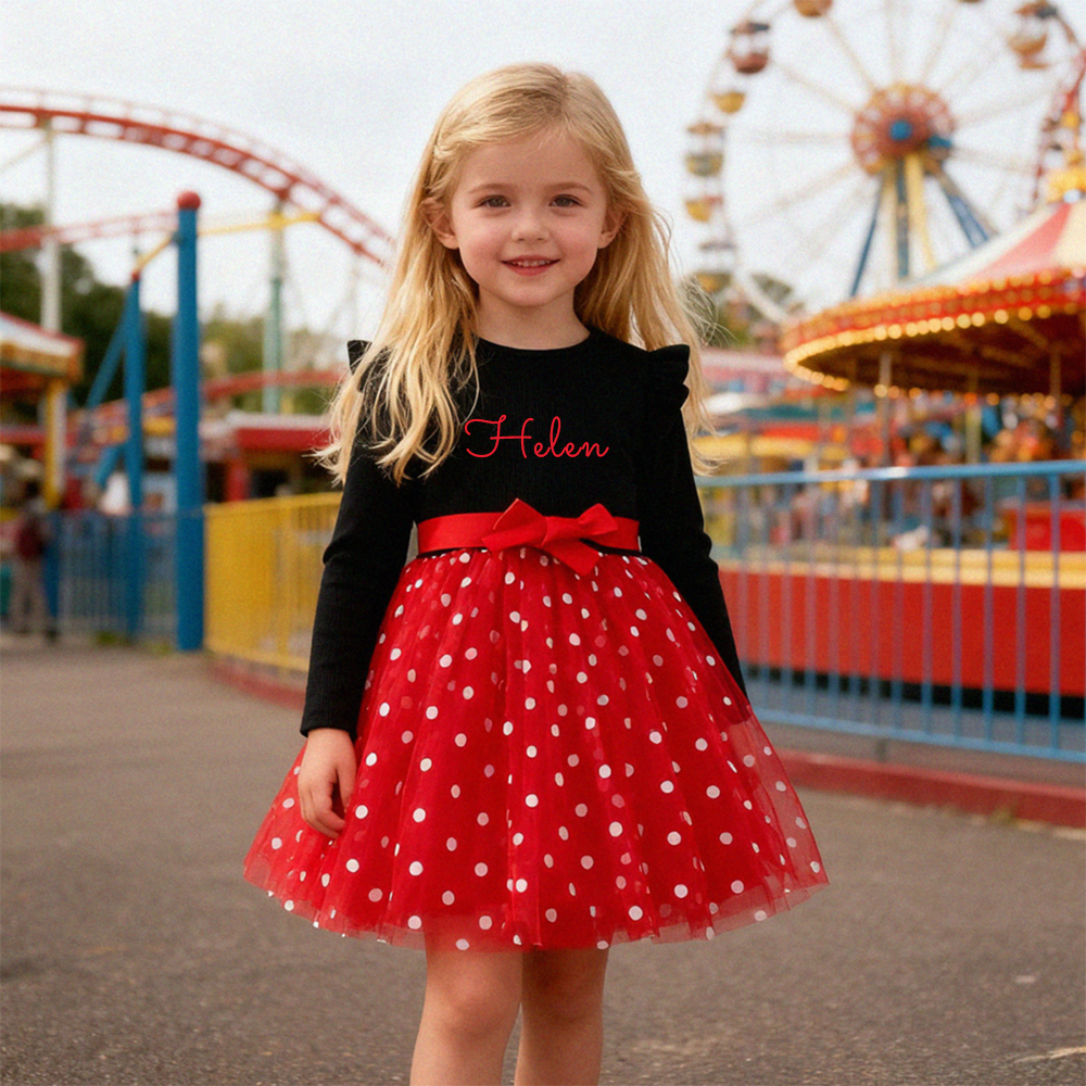 Enchanting Personalized Polka Dot Tulle Dress with Bow by Fleeceft