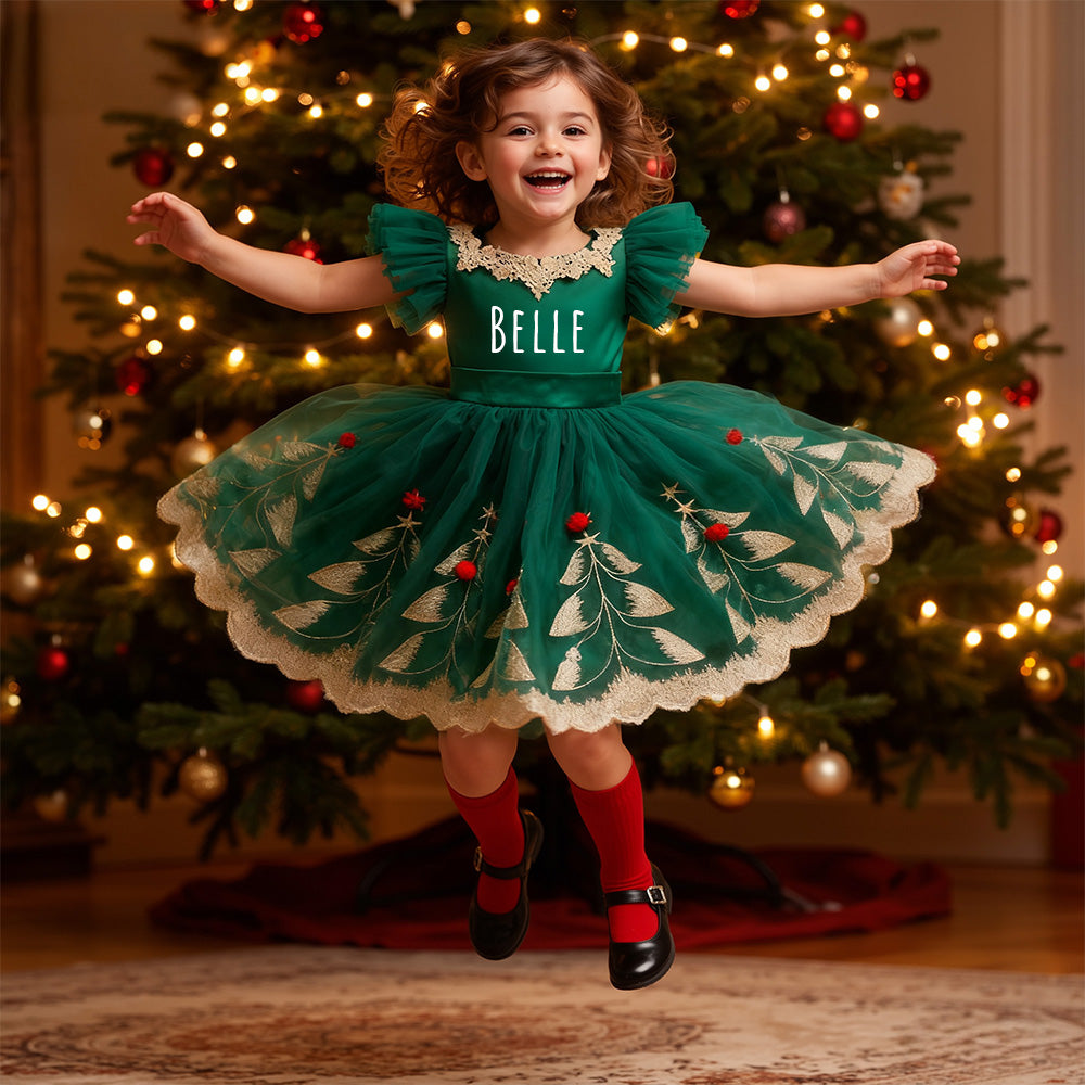 Fleeceft Personalized Girl Green Christmas Tutu Dress