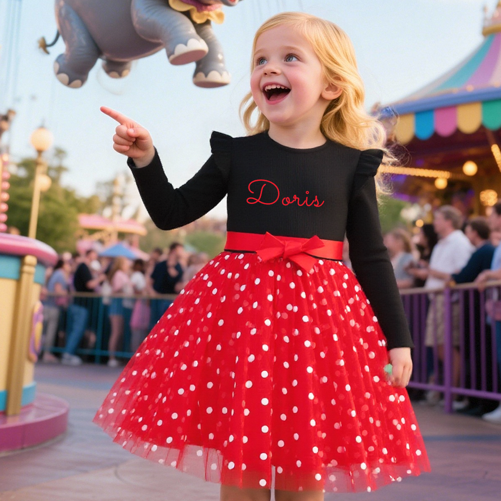 Enchanting Personalized Polka Dot Tulle Dress with Bow by Fleeceft