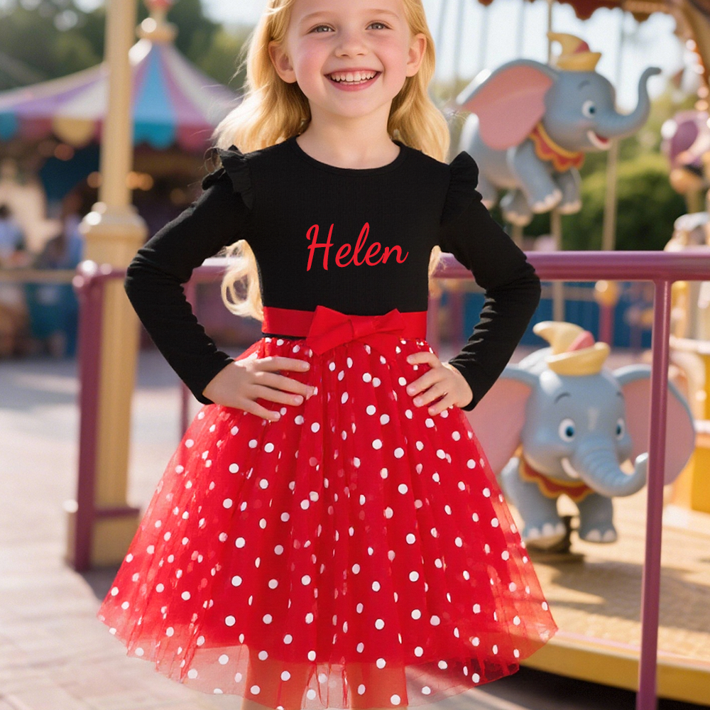 Enchanting Personalized Polka Dot Tulle Dress with Bow by Fleeceft