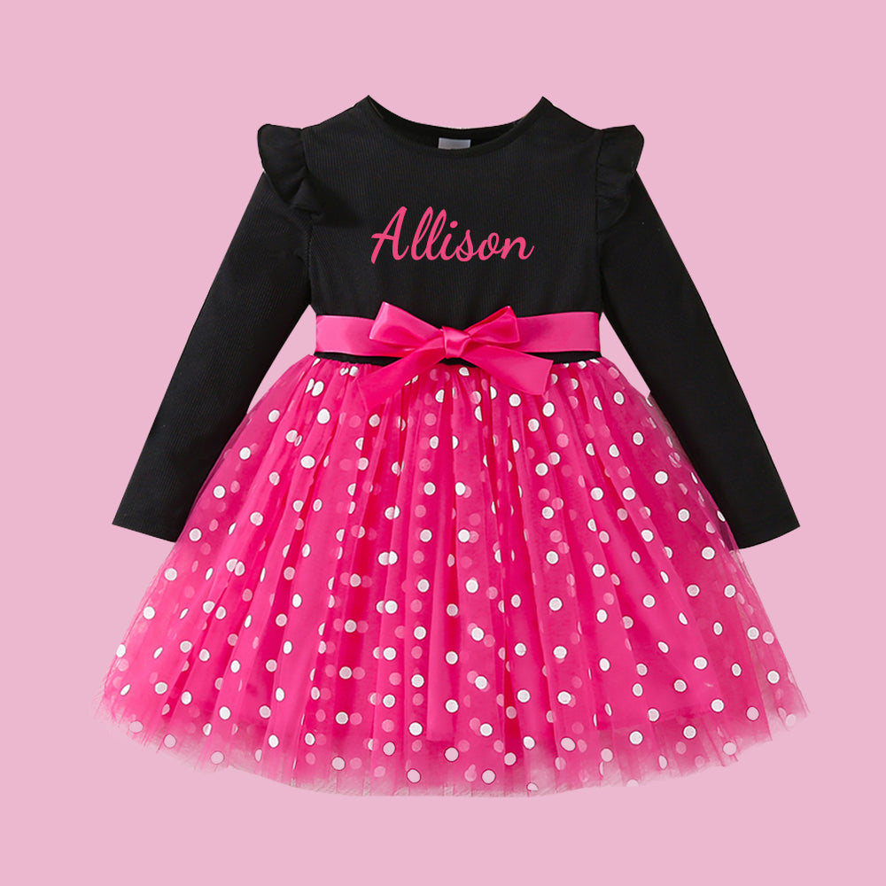 Enchanting Personalized Polka Dot Tulle Dress with Bow by Fleeceft