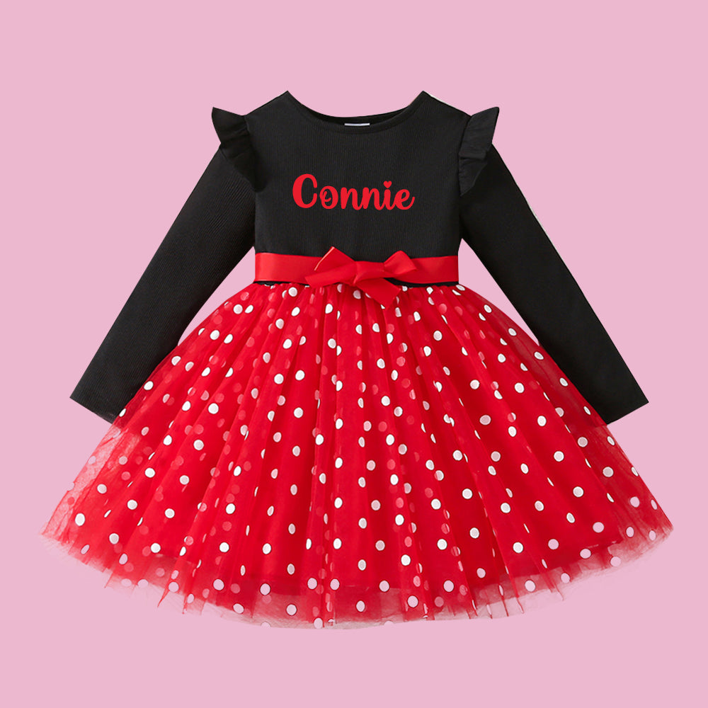 Enchanting Personalized Polka Dot Tulle Dress with Bow by Fleeceft