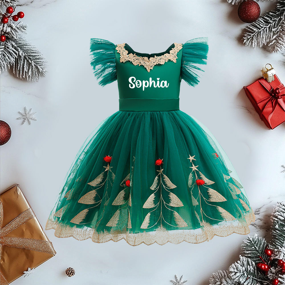 Fleeceft Personalized Girl Green Christmas Tutu Dress