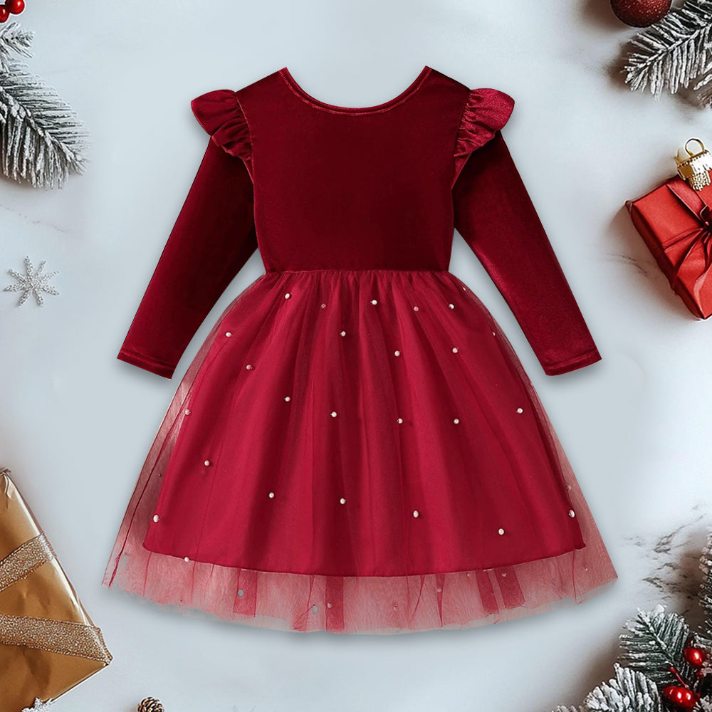 Personalized Girl Christmas Bow Red Tulle Dress by Fleeceft